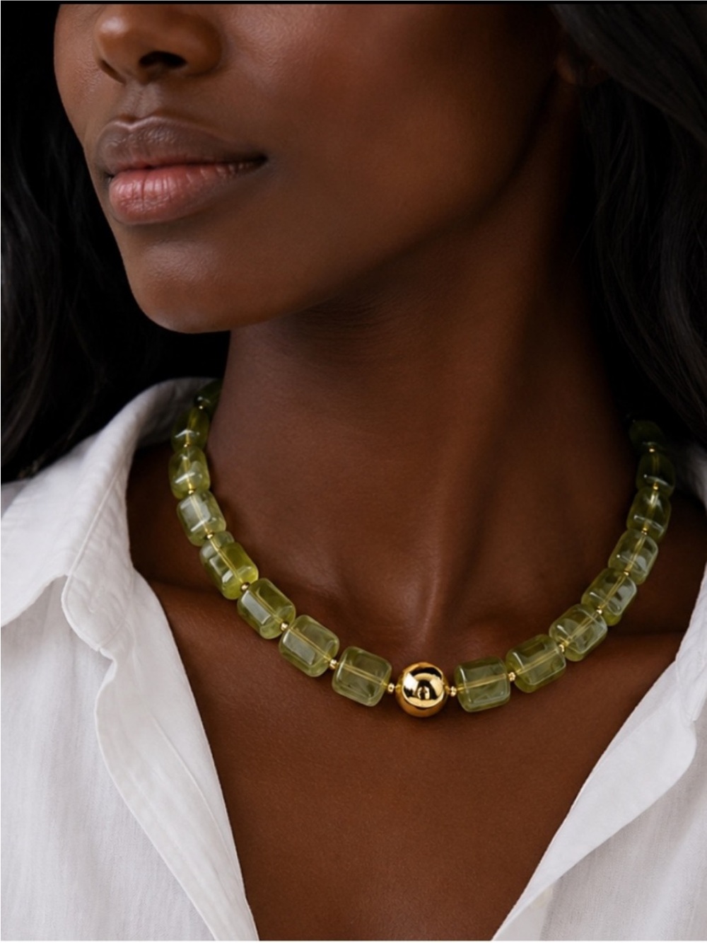New! Olive Light Green Lucite Beaded Necklace NWOT 5075